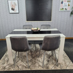 Kosy Koala Dining Table Set White And Black Table With 4 Grey Velvet Chairs Dining Room Furniture - thumbnail 2