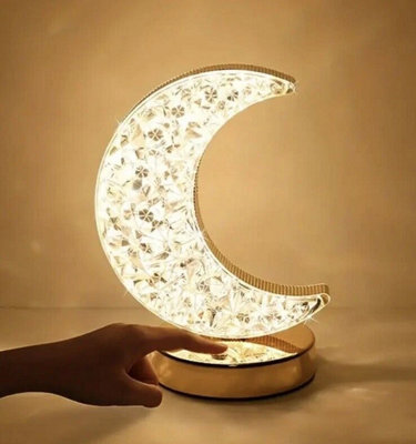 Table Lamp Crystal Night Light Moon Shape Usb Rechargeable Bedside Lamp Decor - image 1