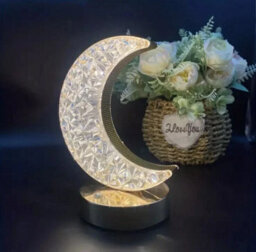Table Lamp Crystal Night Light Moon Shape Usb Rechargeable Bedside Lamp Decor - thumbnail 3