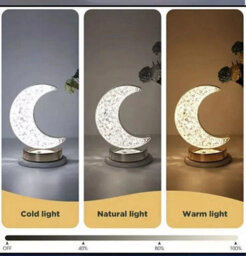 Table Lamp Crystal Night Light Moon Shape Usb Rechargeable Bedside Lamp Decor - thumbnail 4