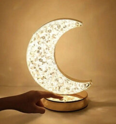 Table Lamp Crystal Night Light Moon Shape Usb Rechargeable Bedside Lamp Decor - thumbnail 1