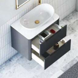Royal Bathrooms Avenza 800mm Matt Obsidian Black Wall Hung Bathroom Countertop Vanity Unit 2 Drawer With Cesar Basin - thumbnail 5