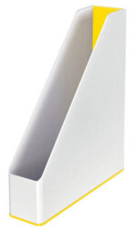 Leitz Wow White Yellow Plastic Home Office Desk Storage Organiser Tidy A4 Paper Document Catalogue Holder Open Top Magazine File
