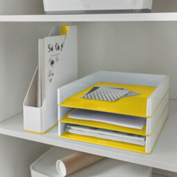 Leitz Wow White Yellow Plastic Home Office Desk Storage Organiser Tidy A4 Paper Document Catalogue Holder Open Top Magazine File - thumbnail 2