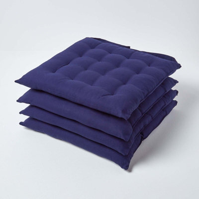 Homescapes Navy Blue Seat Pads Or Cotton Chair Cushions 40X40 Cm, Set Of 4 Plain Chair Pads For Dining, Kitchen Or Outdoor - image 1