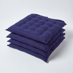Homescapes Navy Blue Seat Pads Or Cotton Chair Cushions 40X40 Cm, Set Of 4 Plain Chair Pads For Dining, Kitchen Or Outdoor
