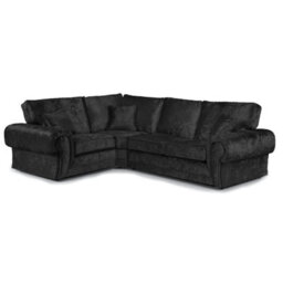 Furnishings For Less UK Chelsea Black Crushed Velvet Large 4 Seater Corner Sofa 1 Corner 2 Rolled Arms