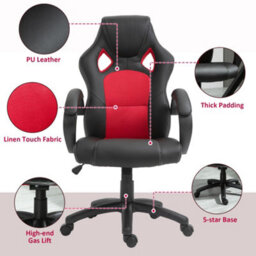 HOMCOM Vinsetto Racing Gaming Chair Swivel Home Office Gamer Chair With Wheels, Red - thumbnail 7