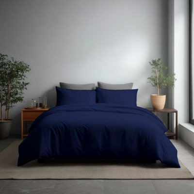 Microfibre Soft Touch Duvet Cover And Pillowcase/s Set Bed Linen Navy - image 1