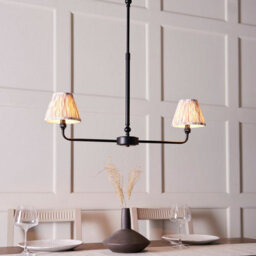 Luminosa Lighting Luminosa Lille Matt Black Pendant Light With Neutral Print Fabric Ikat Shade 16Cm 2X B22 - thumbnail 3