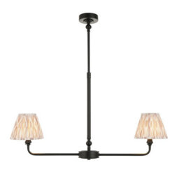 Luminosa Lighting Luminosa Lille Matt Black Pendant Light With Neutral Print Fabric Ikat Shade 16Cm 2X B22
