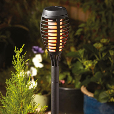 5 X Flaming Torch Solar Powered Stake Lights - Flame-Effect Outdoor Patio, Decking, Pathway Lighting - Each H47 X 7.4Cm Diameter - image 1