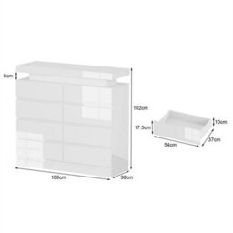 8 Drawer White High Gloss Bedside Table Cabinet Led Rgb Light Storage - thumbnail 2