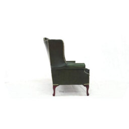 Chesterfield 3 Seater High Back Antique Green Real Leather Sofa In Mallory Style - thumbnail 5