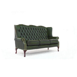 Chesterfield 3 Seater High Back Antique Green Real Leather Sofa In Mallory Style - thumbnail 3