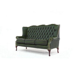 Chesterfield 3 Seater High Back Antique Green Real Leather Sofa In Mallory Style - thumbnail 2