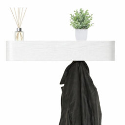 Magna Retail White Coat Rack Wall Mounted With Shelf And 5 Hidden Hooks Modern Coat Stands For Hallway Solid Wood Veneer Panel - thumbnail 3
