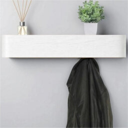 Magna Retail White Coat Rack Wall Mounted With Shelf And 5 Hidden Hooks Modern Coat Stands For Hallway Solid Wood Veneer Panel - thumbnail 1