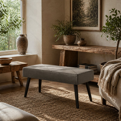 Wyld Haus Mazuka Grey Velvet-Feel End-Of-Bed Bench - X Frame Black Metal Legs, L100 X D36 X H45Cm - image 1
