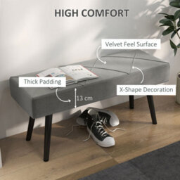 Wyld Haus Mazuka Grey Velvet-Feel End-Of-Bed Bench - X Frame Black Metal Legs, L100 X D36 X H45Cm - thumbnail 5