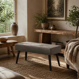 Wyld Haus Mazuka Grey Velvet-Feel End-Of-Bed Bench - X Frame Black Metal Legs, L100 X D36 X H45Cm - thumbnail 1