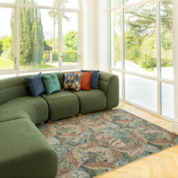 Loomed Floral Design Cotton Chenille Rug Blue Green Beige Machine Washable 80Cm X 150Cm - thumbnail 7