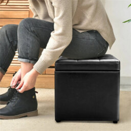 Leather Storage Ottoman Cube Pouffe Storage Toy Box Padded Foot Stool - thumbnail 4