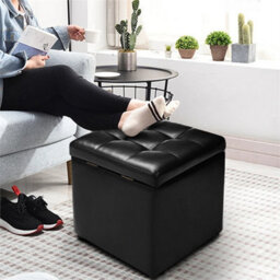 Leather Storage Ottoman Cube Pouffe Storage Toy Box Padded Foot Stool - thumbnail 5