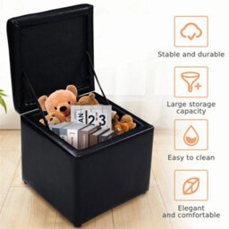 Leather Storage Ottoman Cube Pouffe Storage Toy Box Padded Foot Stool - thumbnail 2