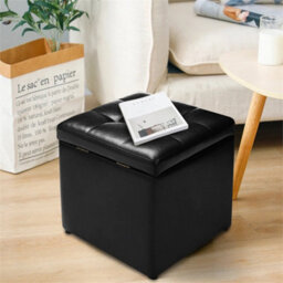 Leather Storage Ottoman Cube Pouffe Storage Toy Box Padded Foot Stool - thumbnail 3