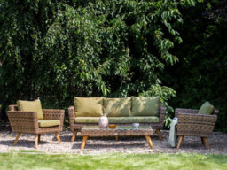 Beliani Garden Lounge Set With Table 5 Seater Vittoria Xl Pe Rattan Olive Green - thumbnail 2