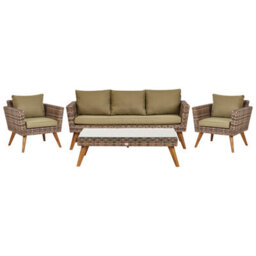 Beliani Garden Lounge Set With Table 5 Seater Vittoria Xl Pe Rattan Olive Green - thumbnail 1