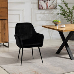 Carrara Velvet Dining Chairs - Set Of 2 - Black - thumbnail 1