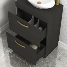 Royal Bathrooms Turin 600mm Freestanding Bathroom Vanity Unit With Sink 2 Drawer Hale Black & Qubix Countertop Basin - thumbnail 4