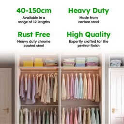 Chrome Oval Wardrobe Rail, Set Of 2X 80Cm Wall Mounted Clothes Hanging Rail - thumbnail 2