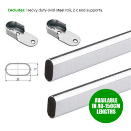 Chrome Oval Wardrobe Rail, Set Of 2X 80Cm Wall Mounted Clothes Hanging Rail - thumbnail 3