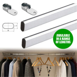 Chrome Oval Wardrobe Rail, Set Of 2X 80Cm Wall Mounted Clothes Hanging Rail