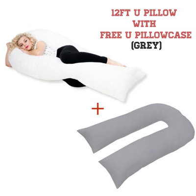 ARLinens 12Ft U Pillow With Free U Pillowcase Long Body Support For Orthopedic Pregnancy Nursing Support
