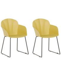 Beliani Zenith Yellow Synthetic Dining Chairs Set Of 2 With Black Metal Legs - thumbnail 3