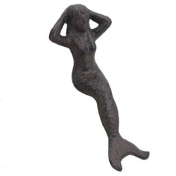 AB Tools Small Mermaid Cast Iron Statue Figure Ornament Garden Water Pond Shelf Sitting - thumbnail 1