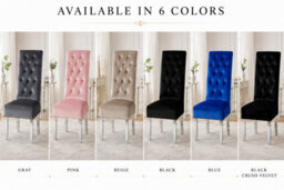 Stratus Interiors Emma Tall Lion Knocker Velvet Dining Chair - Chrome Legs - Button Stud Detailing - Grey Crush Velvet - 1 Piece - thumbnail 4