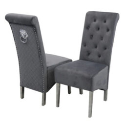 Stratus Interiors Emma Tall Velvet Lion Knocker Dining Chair - 1 Pcs Dark Grey - thumbnail 2