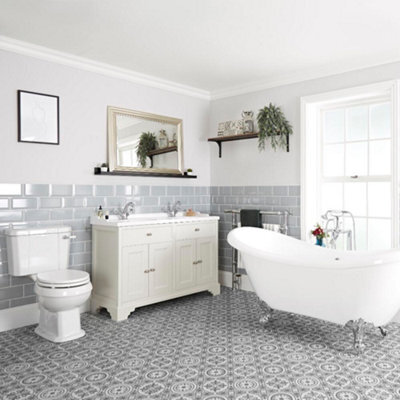 Homestylestore Antique White Bathroom Suite Double Ended Slipper Bath, 1210mm Vanity Unit And Close Coupled Toilet - image 1
