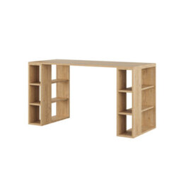 Decortie Colmar Modern Desk With Integrated 6-Shelf Bookshelf Storage Oak Width 140Cm - thumbnail 2