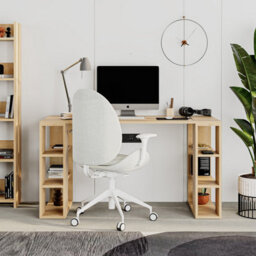 Decortie Colmar Modern Desk With Integrated 6-Shelf Bookshelf Storage Oak Width 140Cm - thumbnail 5