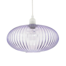 Happy Homewares Modern Designer Soft Lilac Line Ribbed Glass Oval Pendant Lamp Shade