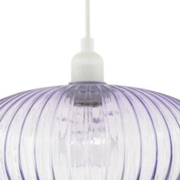 Happy Homewares Modern Designer Soft Lilac Line Ribbed Glass Oval Pendant Lamp Shade - thumbnail 5