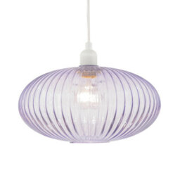 Happy Homewares Modern Designer Soft Lilac Line Ribbed Glass Oval Pendant Lamp Shade - thumbnail 2