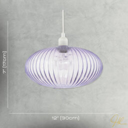 Happy Homewares Modern Designer Soft Lilac Line Ribbed Glass Oval Pendant Lamp Shade - thumbnail 7