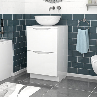 Nes Home White 500mm Freestanding Vanity Unit Round Ceramic Countertop Basin - image 1